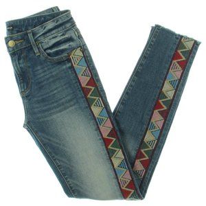 Aqua Women Blue Denim Embroidered MidRise Skinny
